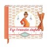 Baby 9 maanden dagboek met zwangere vrouw, hartjes en oranje lint. Tekst in het Nederlands.