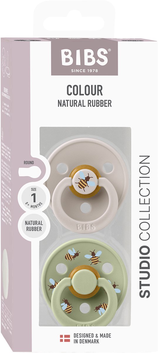 BIBS Colour Studio Speen verpakking van 2 stuks. BPA-vrij, Ronde speen. Natuurlijk rubberlatex, Gemaakt in Denemarken, Maat 3 (18+ maanden), Mushroom / Sage van Merkloos — afbeelding 5