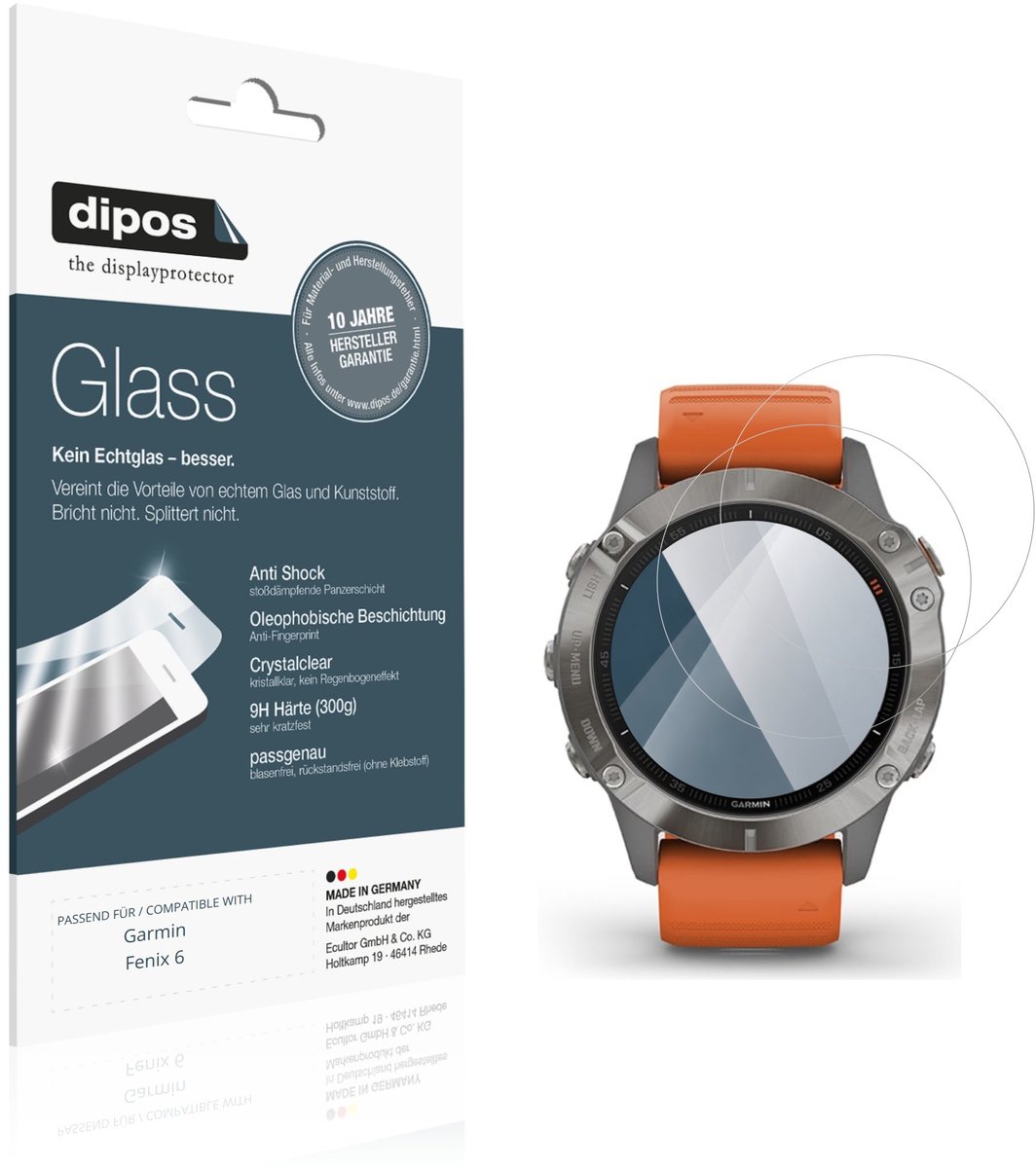dipos – 2x Pantserfolie geschikt voor Garmin Fenix 6 | 9H Screenprotector