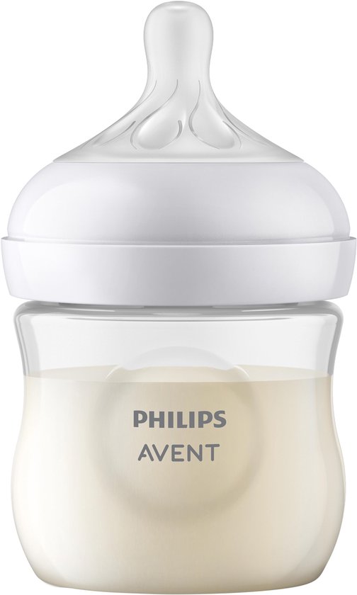 Biberon Philips Avent blanc (125ml) avec lait, tétine Natural Response, débit 2.