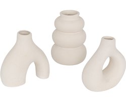 Atmosphera Iora Keramische Vazen - Set van 3 stuks - Beige