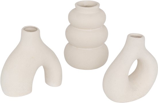 Atmosphera Iora Keramische Vazen - Set van 3 stuks - Beige