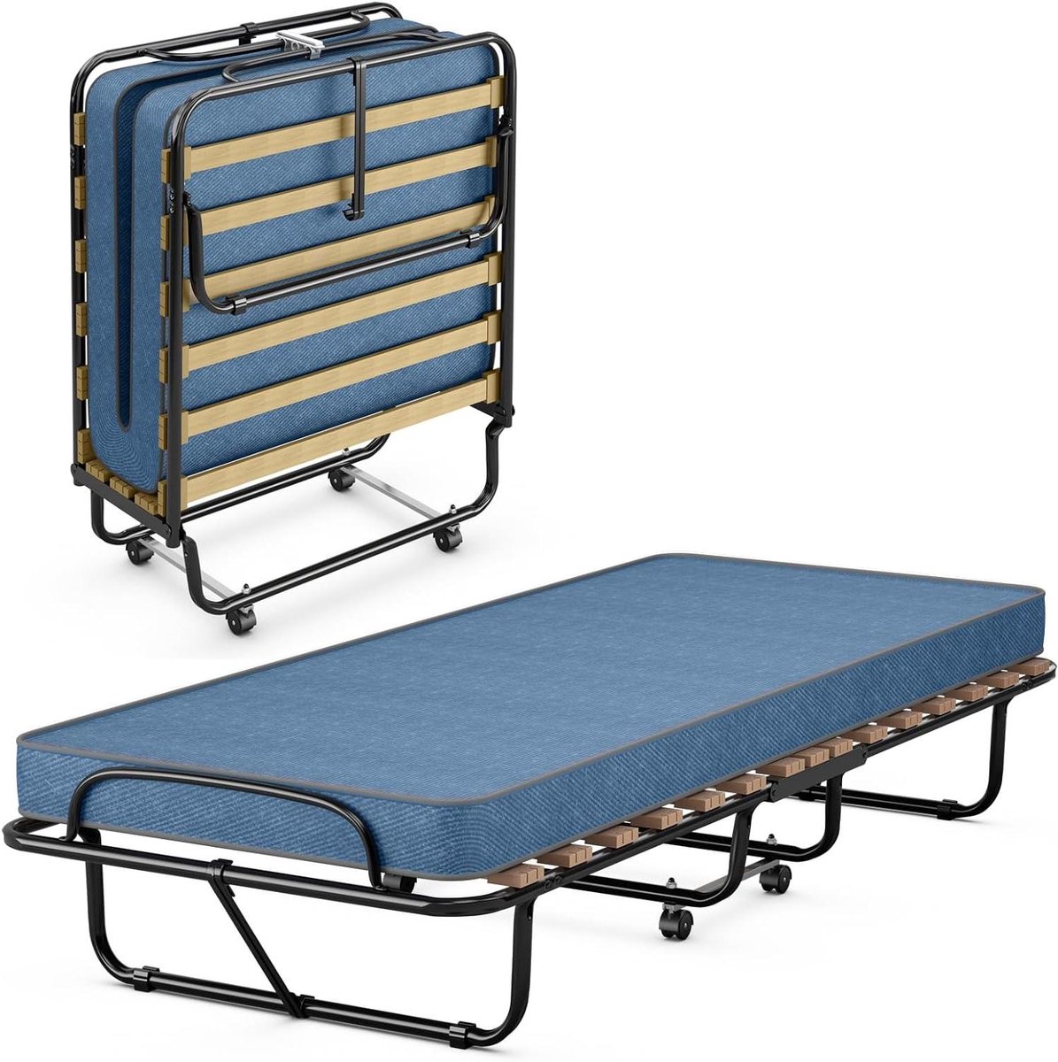 Gastenbed - Klapbed Logeerbed - Comfortabel Slapen - Traagschuim Matras - 80 x 190 cm - Blauw