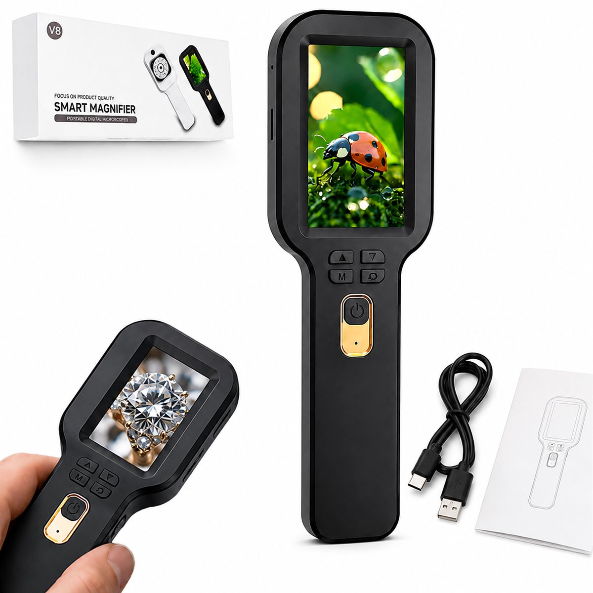 Digitale microscoop - Handheld - 3 inch LCD scherm - Met LED verlichting - HD Camera - Voor juwelier & hobby - Draagbaar - Educatief - 18.2*5.9CM - Zwart