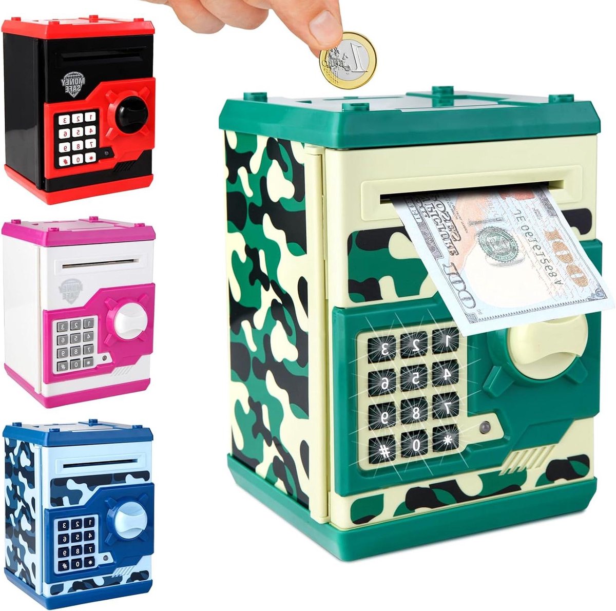 Spaarpot Kinderen - Geldkluis ATM - Geld Beheren - Elektronisch Wachtwoord - Groot Volume - Groen