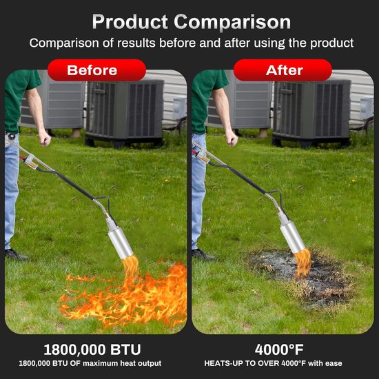 Onkruidbrander Propaan - Vlammenwerper Tuin - Onkruid Verdelgen - Extra Lange Slang - 1.8 Miljoen BTU - Zwart — afbeelding 4