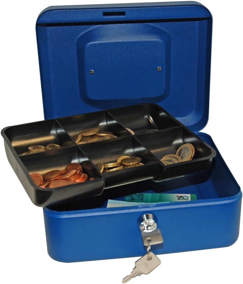 Geldcassette Metaal - Opbergdoos - Geld Organiseren - Afsluitbaar met sleutels - 20 x 16 x 9 cm - Blauw