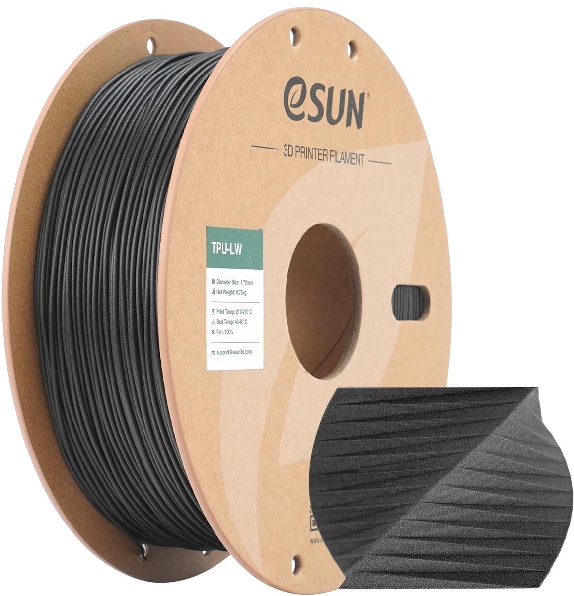 eSUN Lichtgewicht TPU Filament 1,75mm, 3D printer filament TPU-LW, maatnauwkeurigheid +/- 0,05mm, 0,75KG spoel - ShopVlot