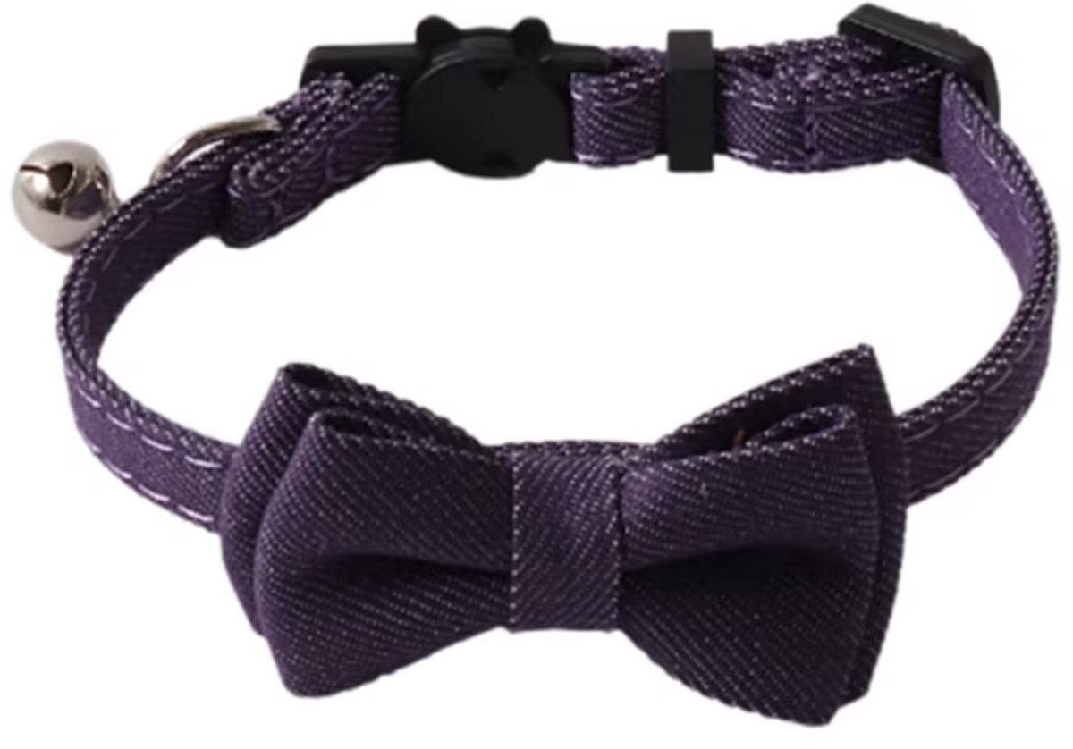 Kattenhalsband met strik Paars (Denim)