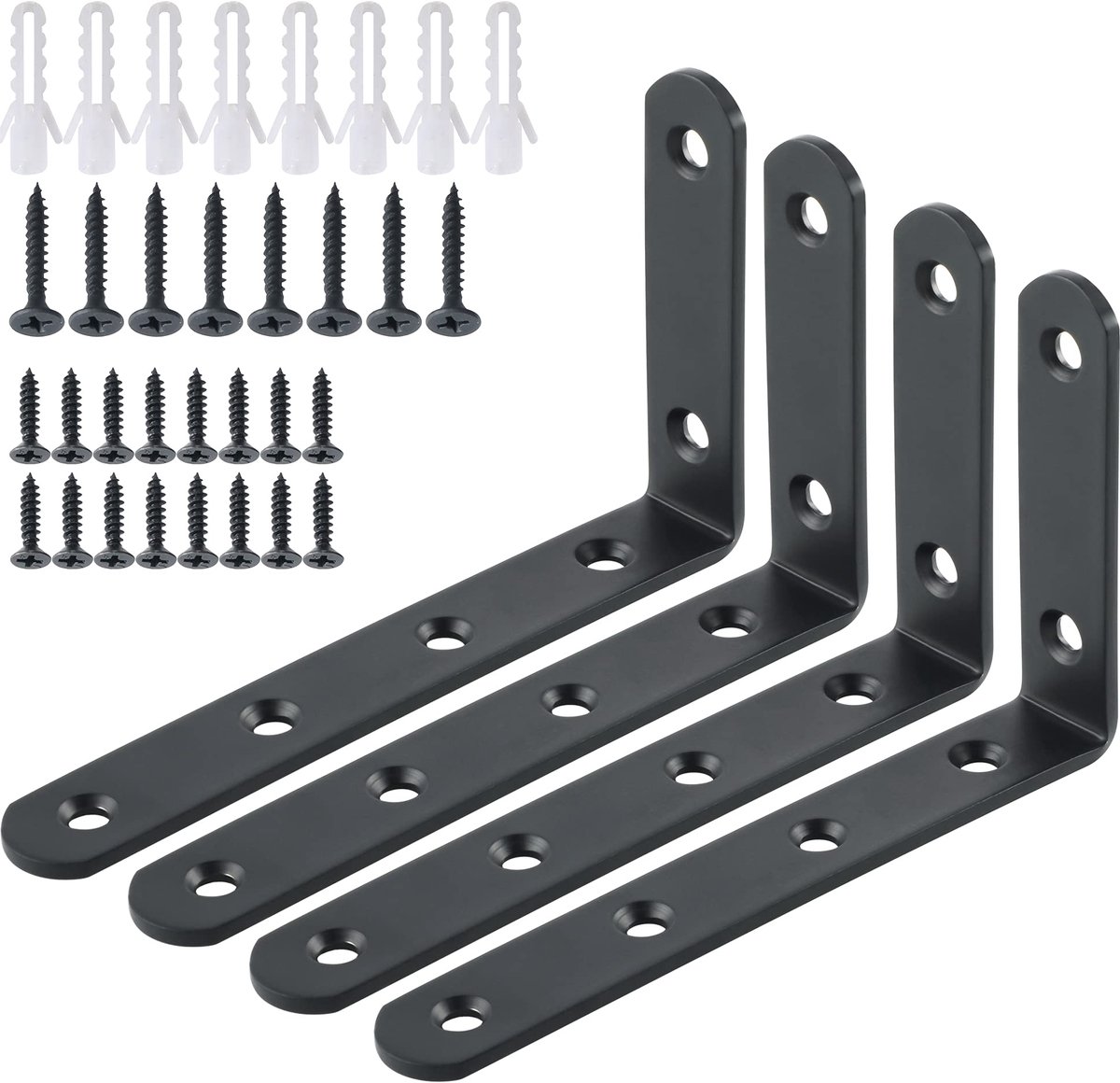 SAYAYO Plankdrager, Zwevende Plankhouders,4 stuks Metalen plankbeugels, Zwart floating shelf bracket van Roestvrij - ShopVlot