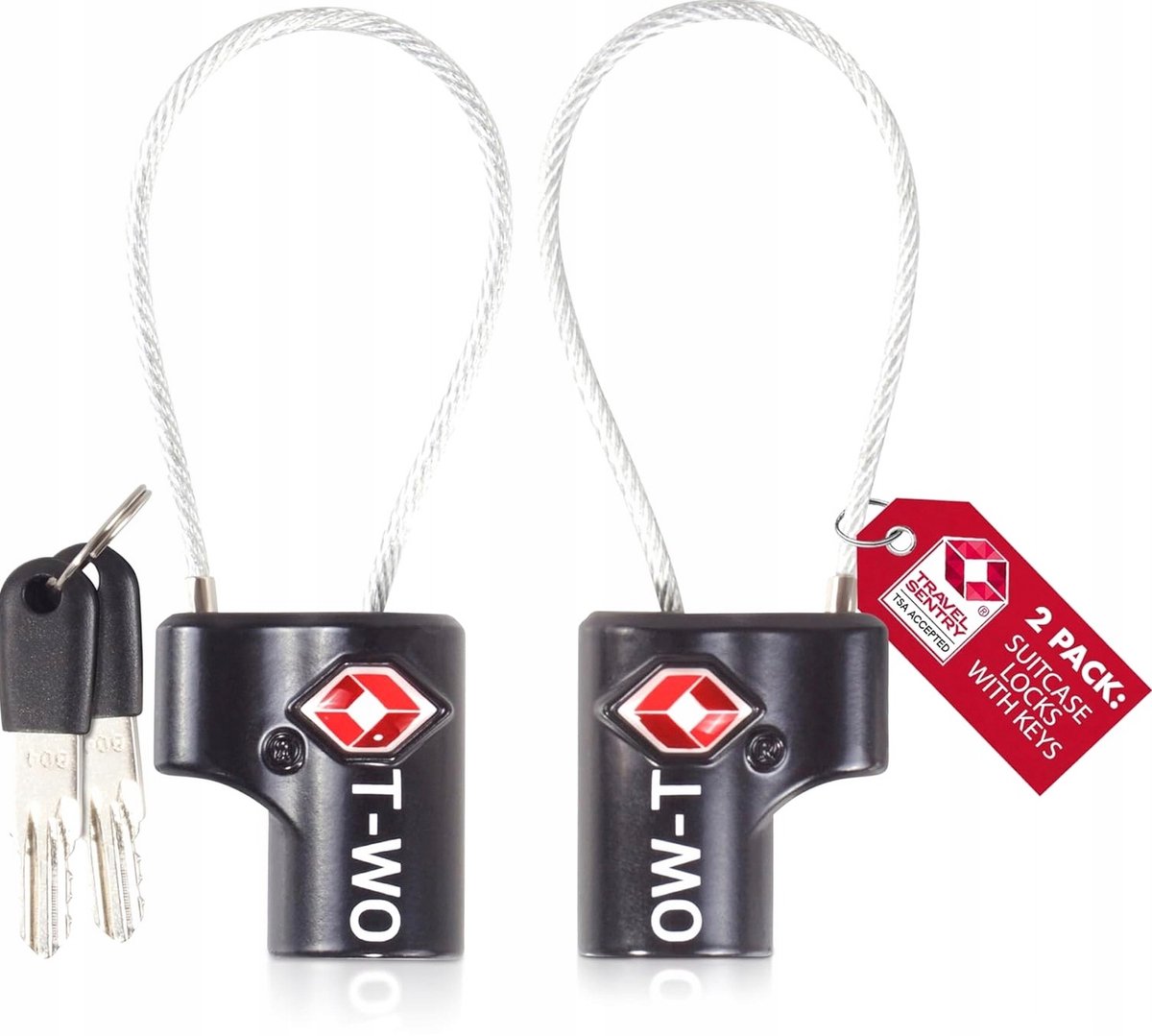 2x TSA Bagagekettingslot Zwart met Sleutel voor Koffer