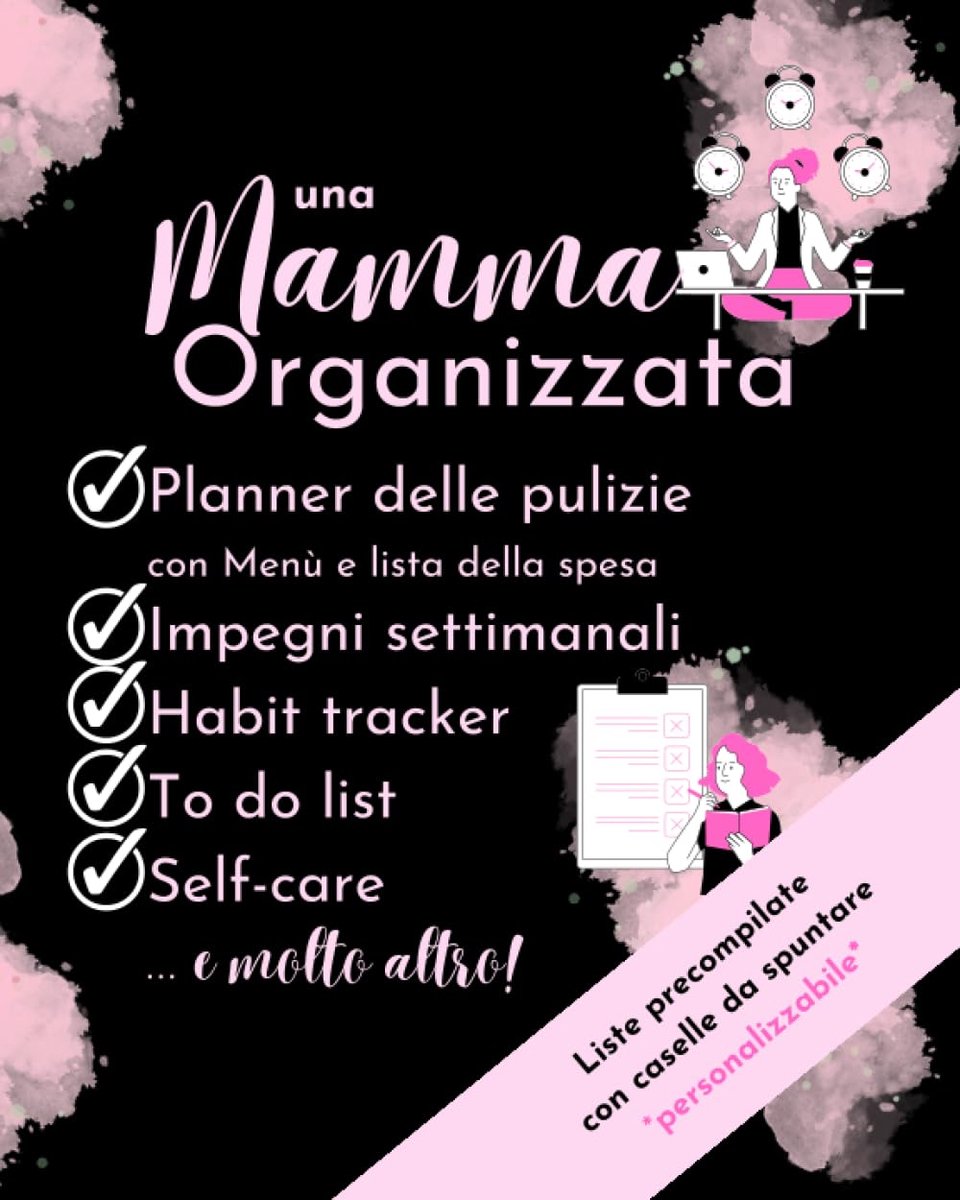 UNA MAMMA ORGANIZZATA - PLANNER DELLE PULIZIE con MENù E LISTA DELLA SPESA: Agenda precompilata - ShopVlot
