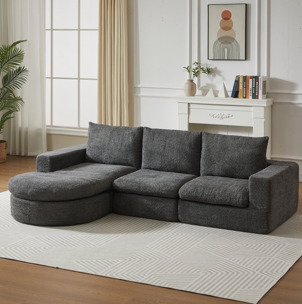 MIVRAY Hoekbank 250 X 160 X 80 Cm Modulaire Chaise Longue Met Omkeerbare Links En Rechts Opstelling Voor Woonkamer Stof Grijs