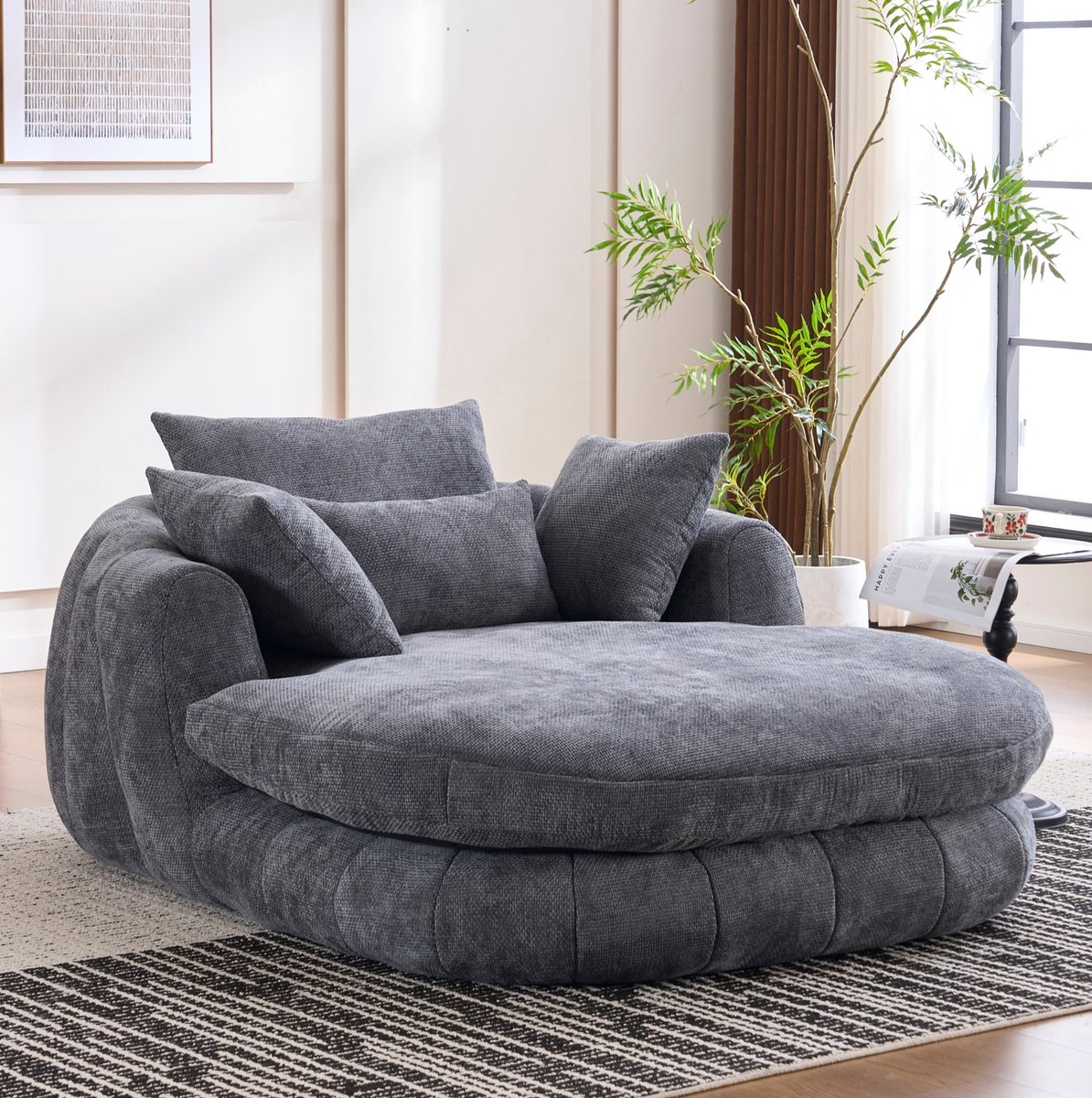 MIVRAY Chaise Longue 184,5 cm - Extra Diepe Loungefauteuil Met Kussens - Voor Woonkamer, Slaapkamer En Leeshoek - Chenille Grijs