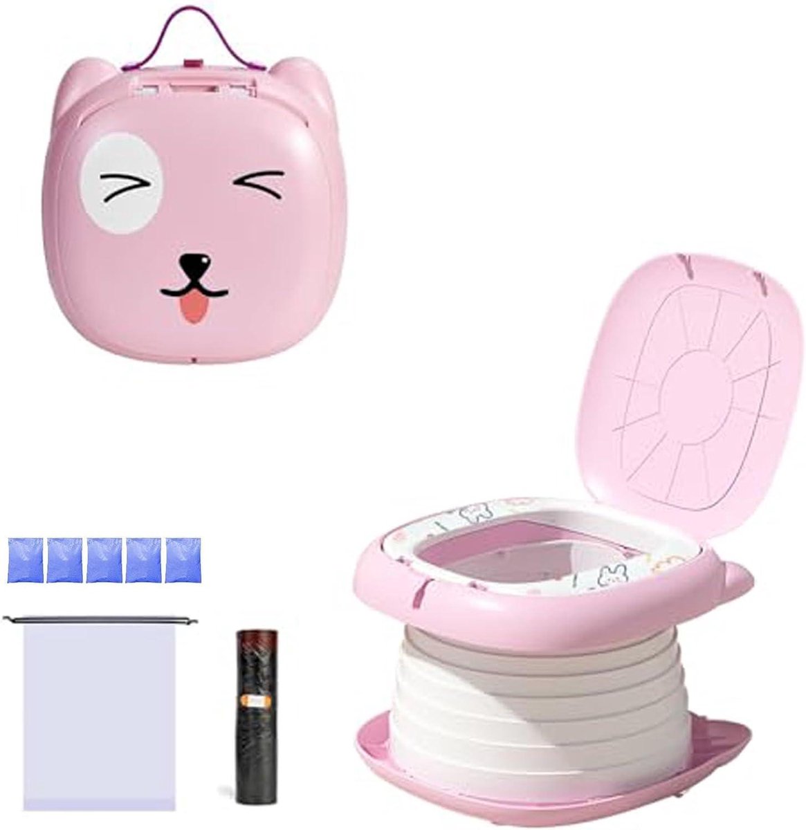 Draagbaar Potje - Inklapbaar Toilet - Zindelijkheidstraining - Veilig Antislip Ontwerp - 24.5 cm - Roze