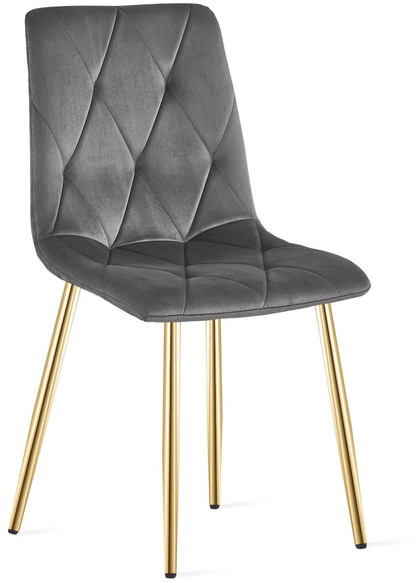 Eetkamerstoel LIBRA - Donkergrijs fluweel - Gouden metalen poten - Modern design