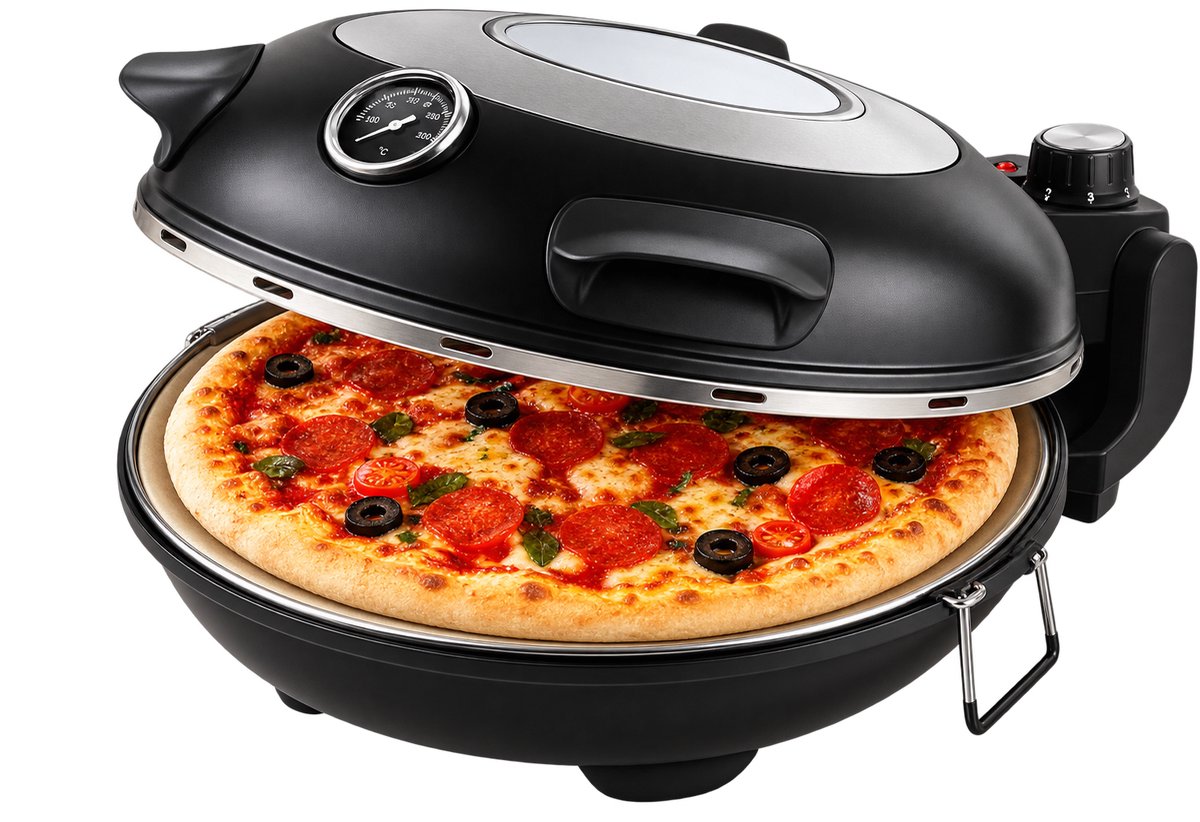 Lamor Pizza Oven - Pizzarette - Pizzapan - Pizza’s tot 30 cm - Snelle bereiding - Keramische Pizzasteen - Max temperatuur: 420 °C