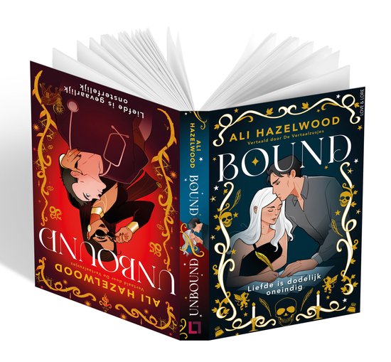 Livres "Bound" et "Unbound" d'Ali Hazelwood. "Bound" montre un homme embrassant une femme. "Unbound" montre une femme regardant un homme.