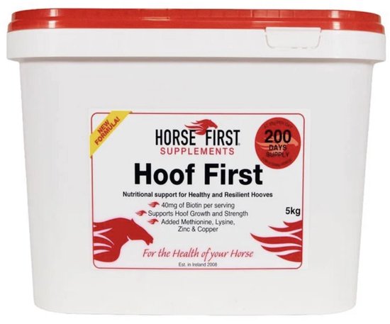Horse First - Hoof First - Hoefverzorging paard - Hoefgezondheid - Voedingssupplement - Supplement paard - 5 kg Horse First - Hoof First - Hoefverzorging paard - Hoefgezondheid - Voedingssupplement - Supplement paard - 5 kg