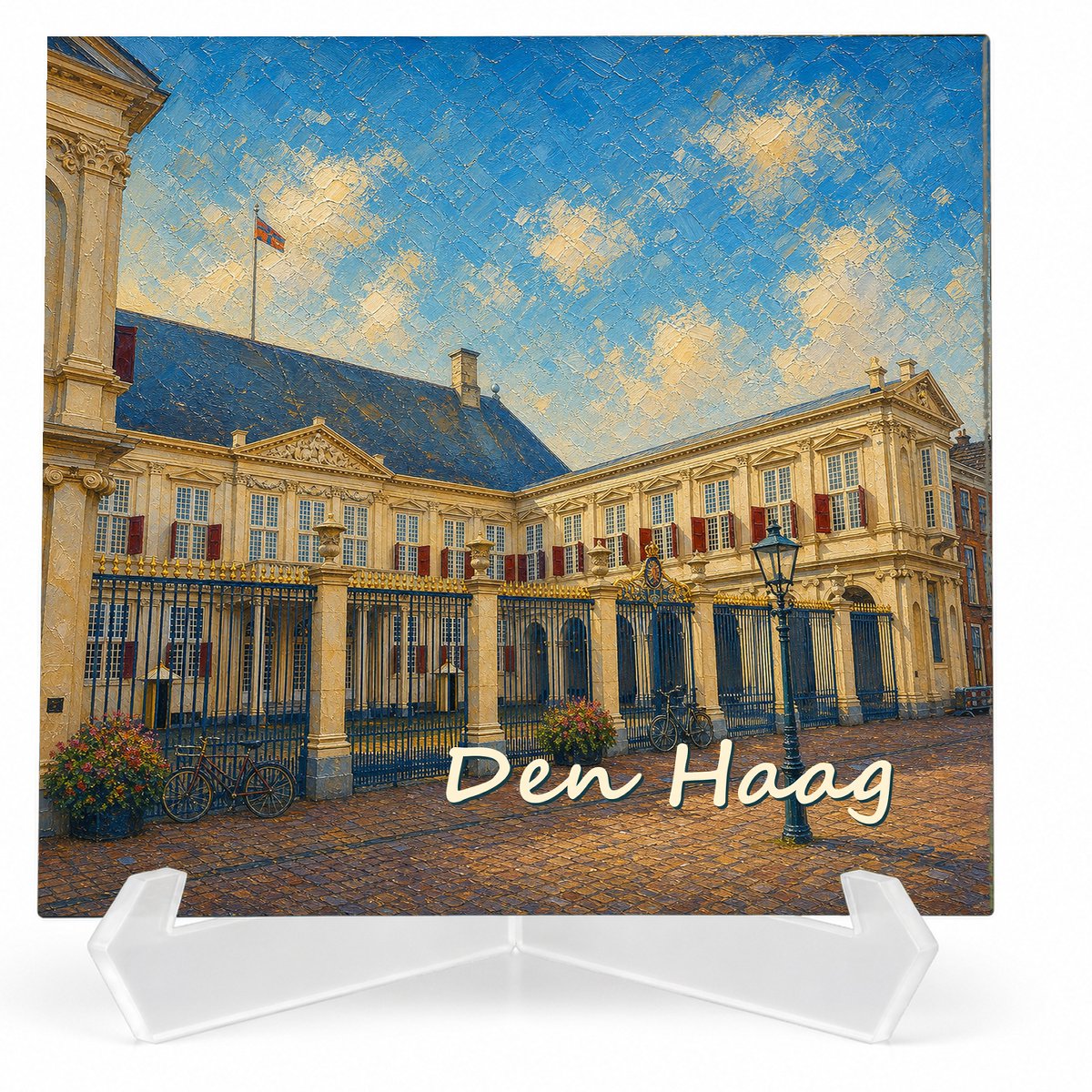 Kleurmedia Tegeltje Den Haag – Paleis Noordeinde – Keramiek 15 x 15 cm – Inclusief transparante houder – Souvenir