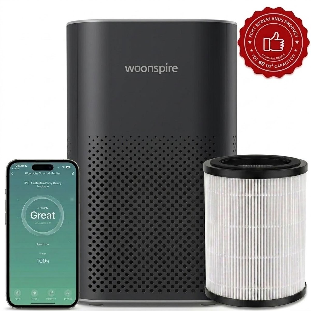 Woonspire Atmos Pro - Luchtreiniger - HEPA Filter - 250 m³/u - 40 m²
