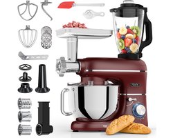 Fentic Keukenmachine – 2000W – Keukenrobot – Foodprocessor - 6,2L Mengkom – Incl. Vleesmolen, Blender en extra Accessoires – Rood