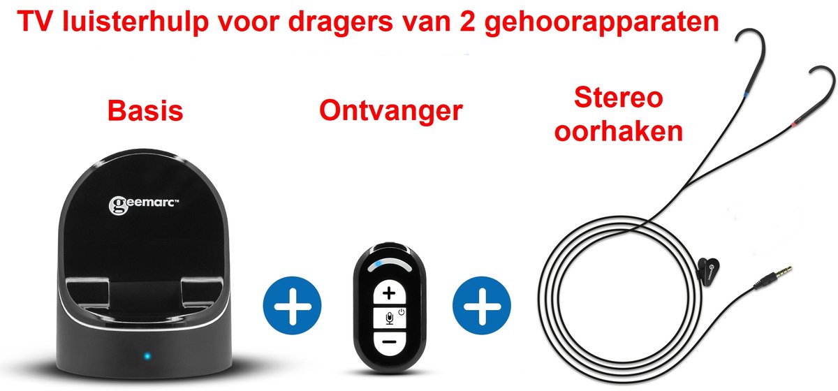 Draadloze TV LUISTERHULP - 125 dB versterking - STEREO OORHAKEN - TV hoofdtelefoon - TV headset - optische verbinding - slechthorend - CL7370NL-CLHOOK3