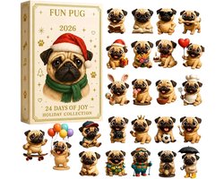 Adventskalender 2026 Honden - 24-Daagse Aftelkalender - Mopshond Advent - Kerstcadeauset Met Puppythema - 3D - Voor Hondenliefhebbers En Gezinnen