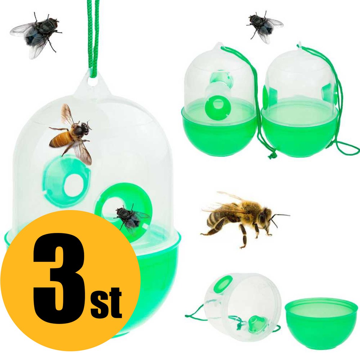 3 stuks Wespenval, Insecten en ongedierteval | Kunststof | Groen | Insectenval | Wespen vanger | Vliegenval | Diervriendelijk