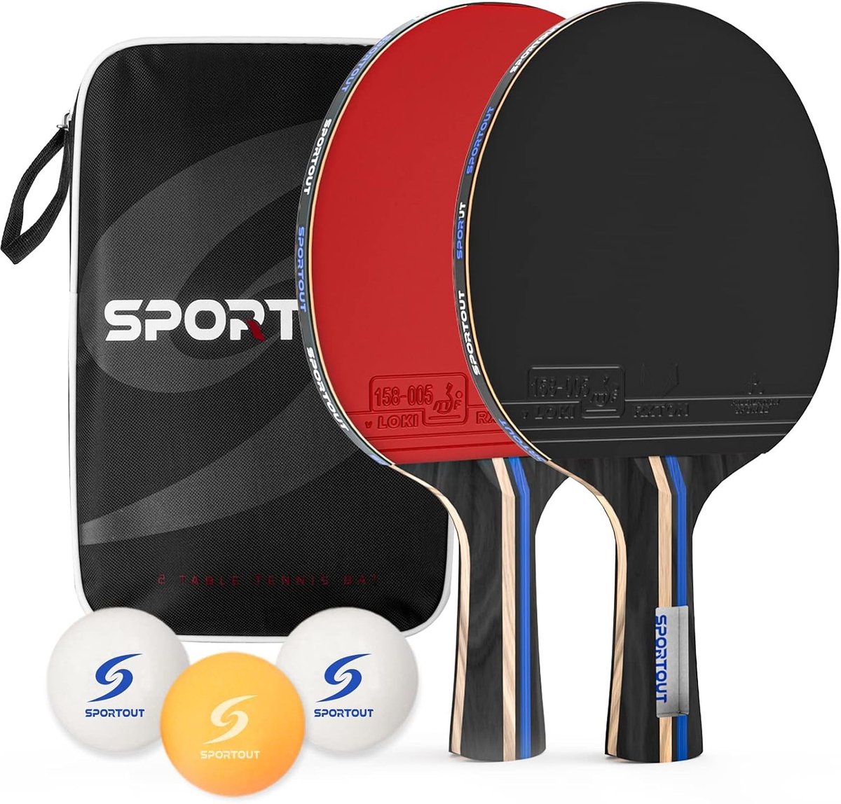 Tafeltennisvleermuizen Set - Rood - Pingpongvleermuizen voor Binnen en Buiten - 7-laags Hout met Draagtas