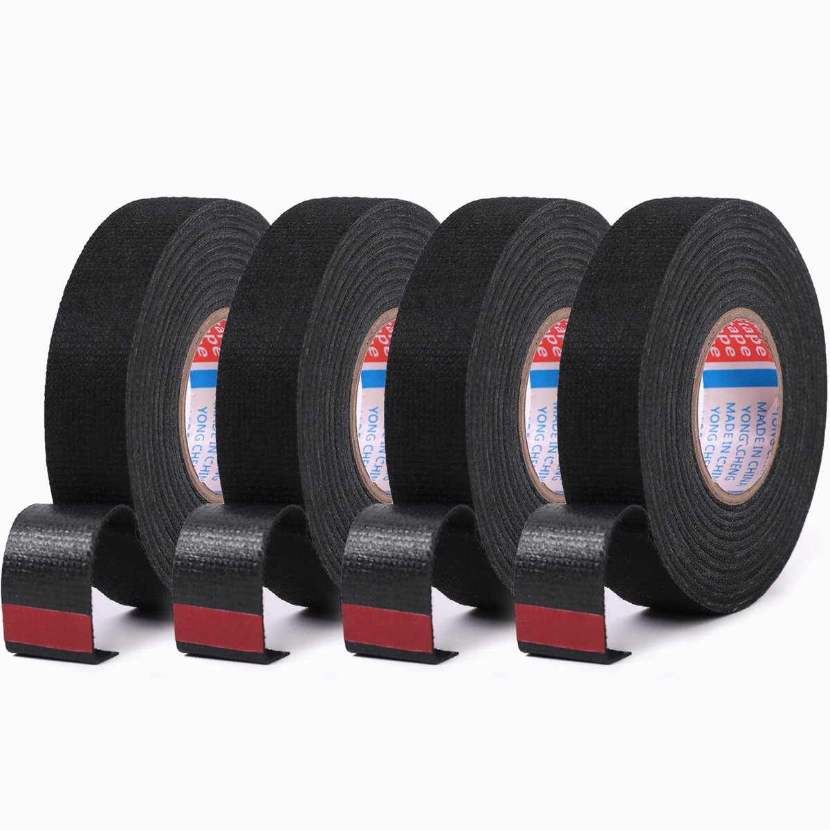 4 rollen - Fleece tape - Kabelboomtape - Kabelboomtape van textiel - Polyestertape - Geschikt voor het wikkelen van kabelbomen in de automobielindustrie - Zwart - 19 mm x 15 meter