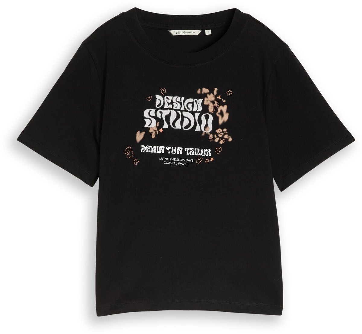 Tom Tailor Denim - Loose fit T-shirt met borduursel - Maat XXL - deep black