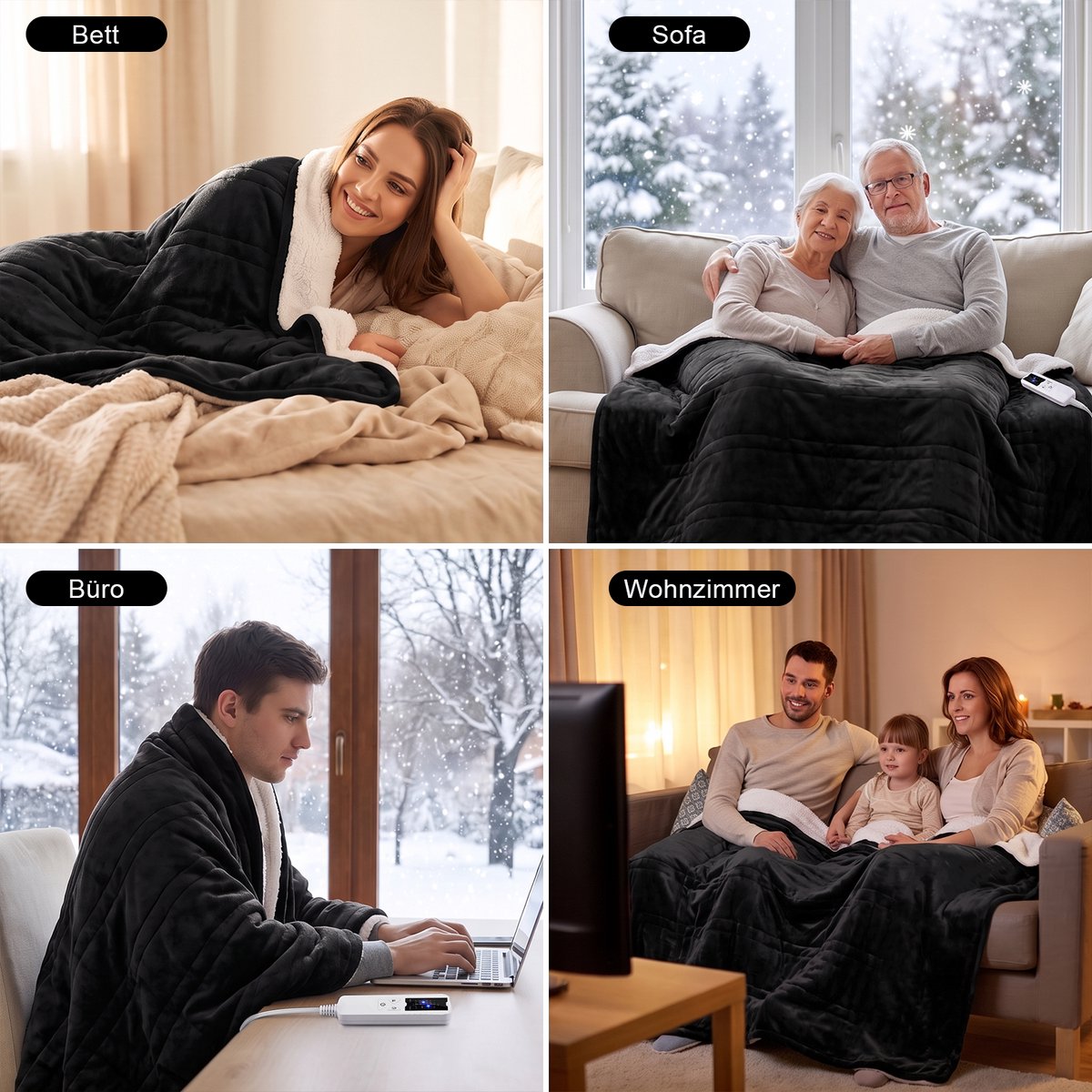 NETTLIFE-Elektrische deken van 180x130 cm - Dubbellaags flanel en lamsvacht - 6 temperatuurinstellingen - Timer van 10 uur - Wasbaar - Oververhittingsbeveiliging - Zwart - Perfect voor gebruik in bed | op de bank | op kantoor of op de camping — cadeau in Wonen & Interieur - foto 8