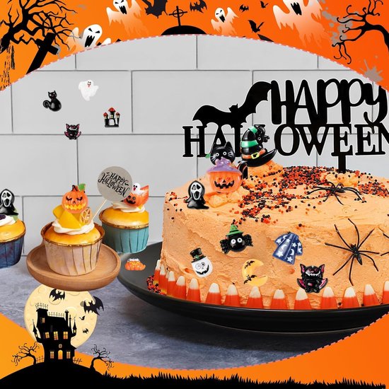 60 stuks miniatuurfiguren voor Halloween, Halloween-figuren van kunsthars, Halloween-decoraties, miniaturen, Halloween-ornament, mini-spoken, pompoen, Magere Hein, heks voor decoraties — afbeelding 5
