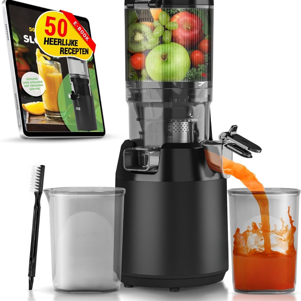 Kavo®- Slowjuicer - Cold Press Juicer - Sapmaker voor Groente & Fruit - Zwart - 21cm x 20cm x 44cm