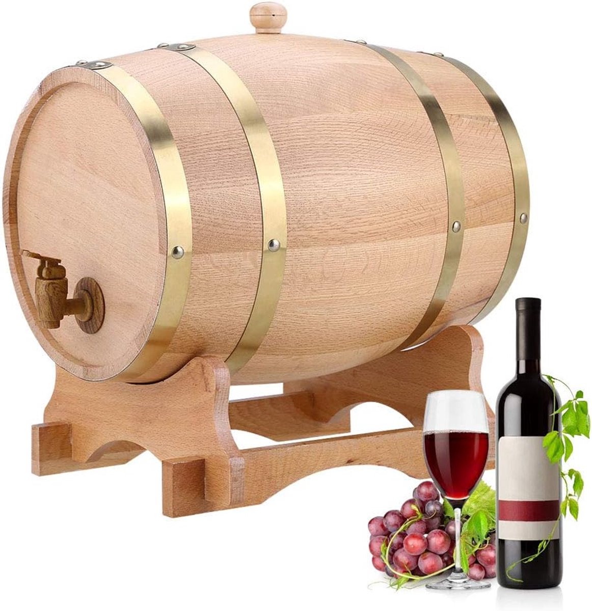10L/5L praktische duurzame vintage houten eiken hout wijn dispenser met houten standaard voor whisky bourbon Tequila azijn bier 10L