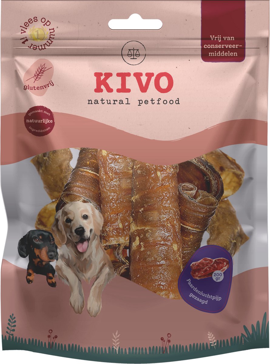 Kivo Petfood Hondensnack Paardenluchtpijp gezaagd 2 zakken x 200 gram - Graanvrij en Glutenvrij