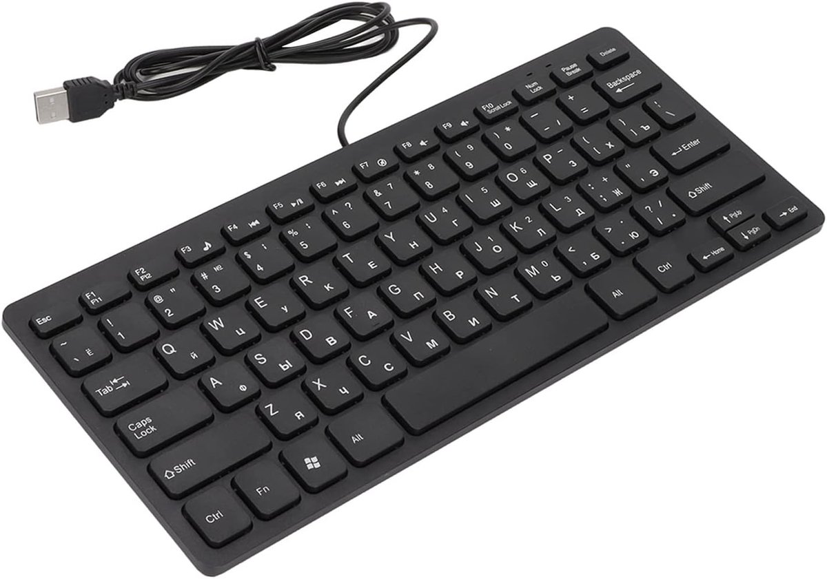 Taaltoetsenbord met 78 Toetsen, Duits/Russisch/Frans Engels Tweetalig Toetsenbord, Werkefficiëntie USB-computertoetsenbord met Kabel, Stil en Compact (Russisch)