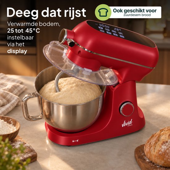 Vivid Green Luxe Keukenmixer - Touchscreen Display - 7L Mengkom - 11 Snelheden - Vaatwasserbestendig - Keukenmachine - Keukenrobot - Rood van Vivid Green — afbeelding 4