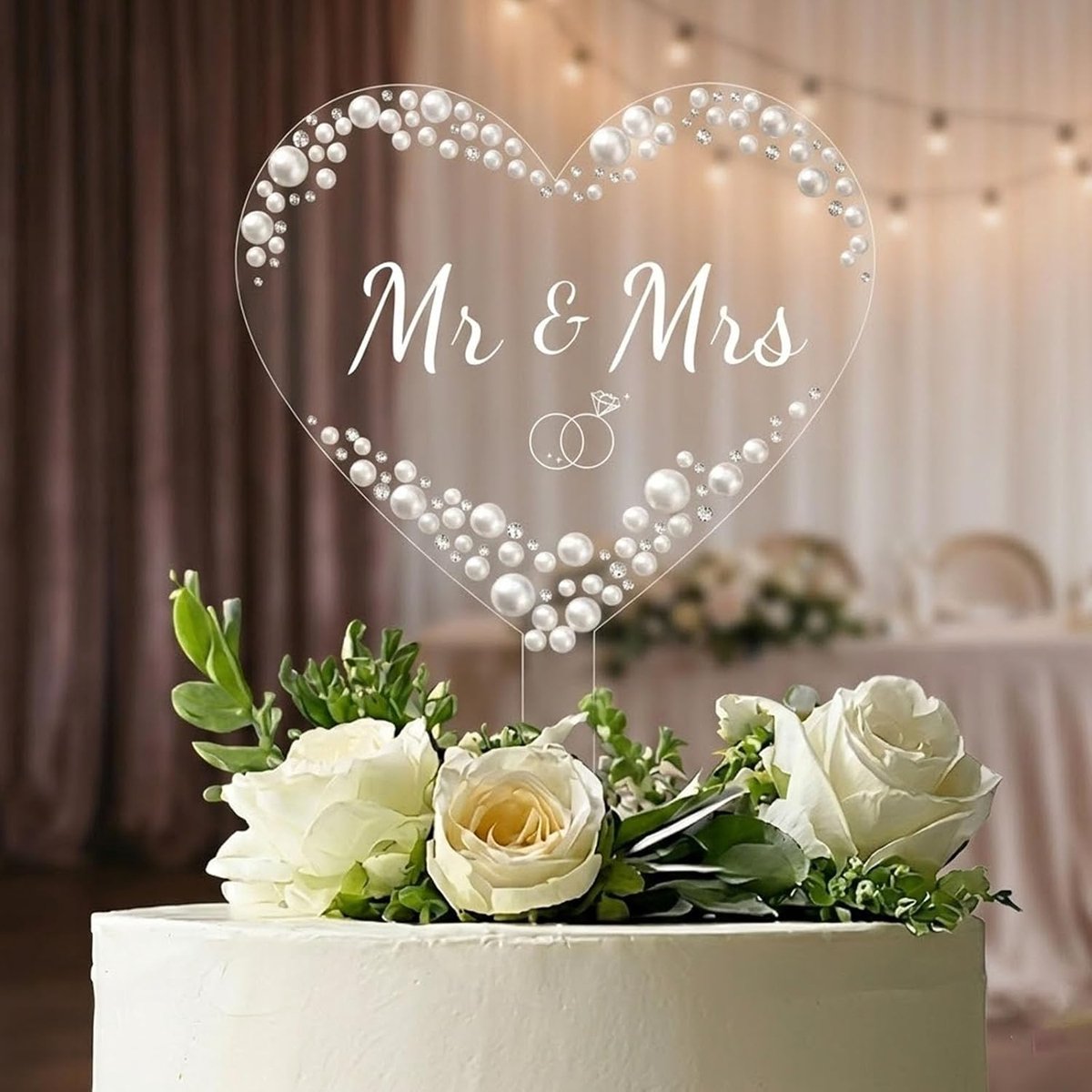 Taartfiguur voor bruiloft, Mr And Mrs Cake met strass-steentjes en kralen, hart, decoratie, metaal, bruidegom voor bruiloft, verjaardag, verloving, bruidsdouche