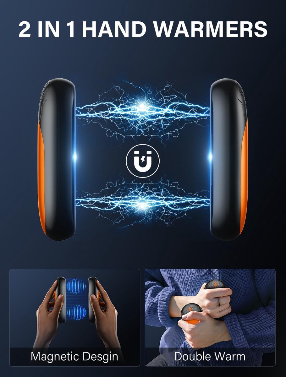 Oplaadbare handwarmers, 2 stuks, elektrische handwarmers met 20 uur lange verwarming, 2-in-1 draagbare handwarmers, draadloze USB-zakhandverwarmer, buiten, warm cadeau voor jacht, golf, camping, skiën — cadeau in Sport & Outdoor - foto 6