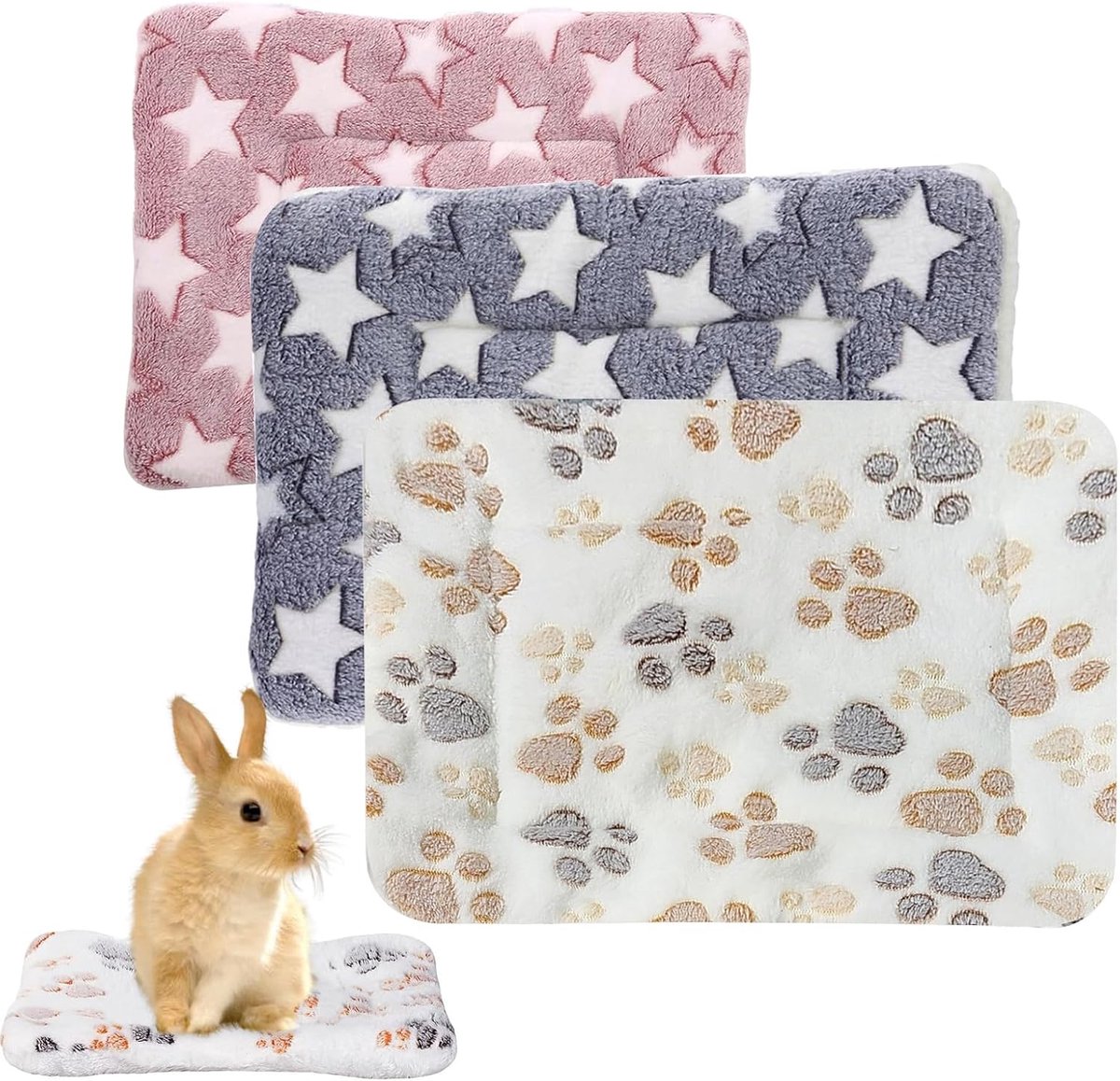 3 stuks konijnenbed, warm, pluizig, pluche bed voor cavia's, kleine dieren, accessoires voor konijnen, chinchilla, eekhoorns, cavia's