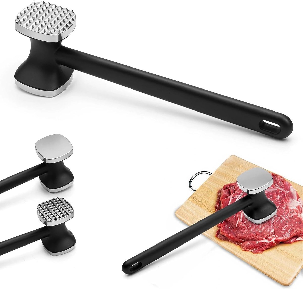 Vleeshamer, zilveren zinklegering snijklopper, vlees tenderizer, gebruikt voor het marineren van steaks en varkenskoteletts en ander vlees