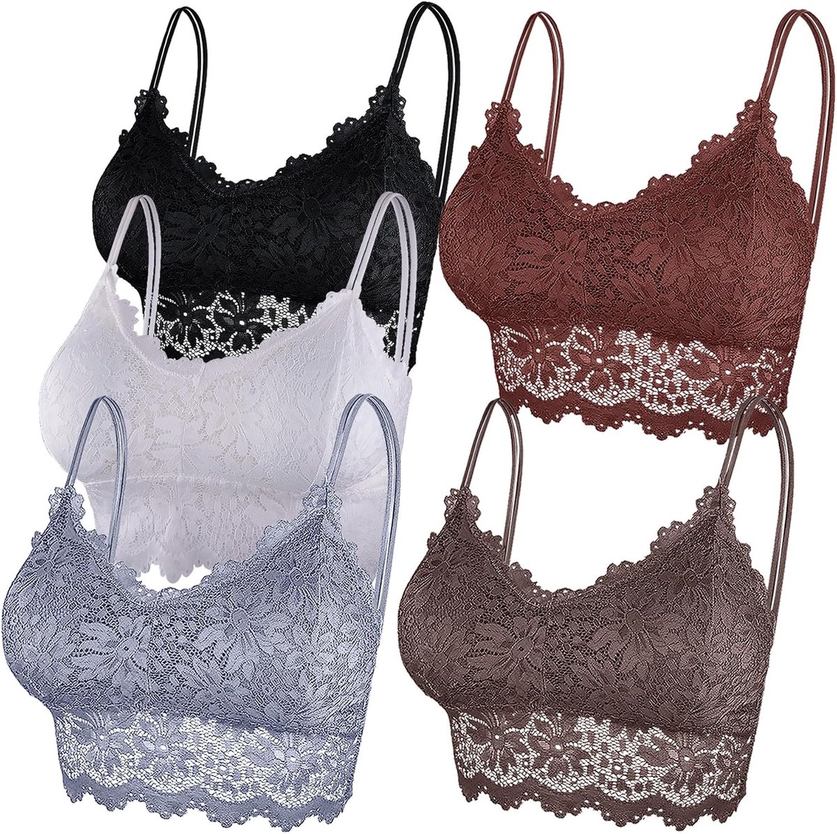 Kanten bralettes voor vrouwen, 5 stuks, gewatteerde bandeau-beha