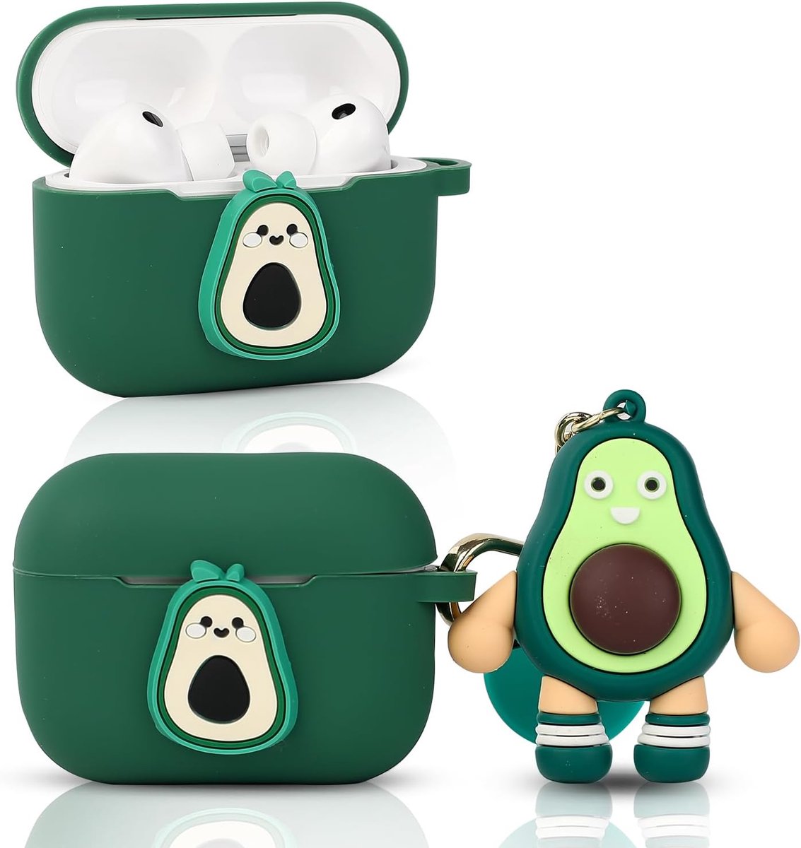 Hoesje compatibel met Apple Airpods Pro 3 beschermende grappige schattige cartoon slanke hoes met pop sleutelhanger (Avocado)