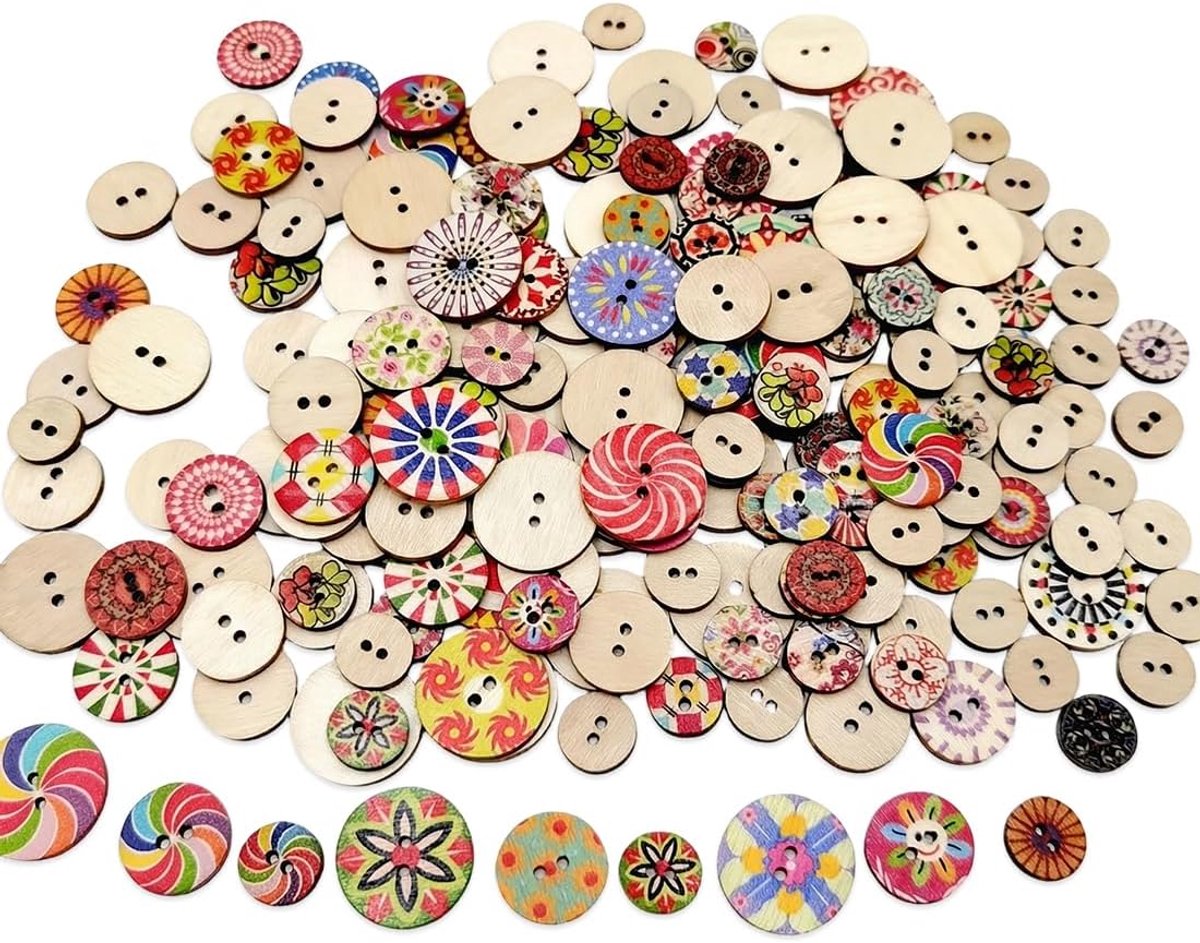 Knopen met 2 gaten, knopen van houthars voor naaien, knutselen, decoreren en knutselen, met gemengde bloemenpatronen voor doe-het-zelf (15 mm) (meerkleurig)