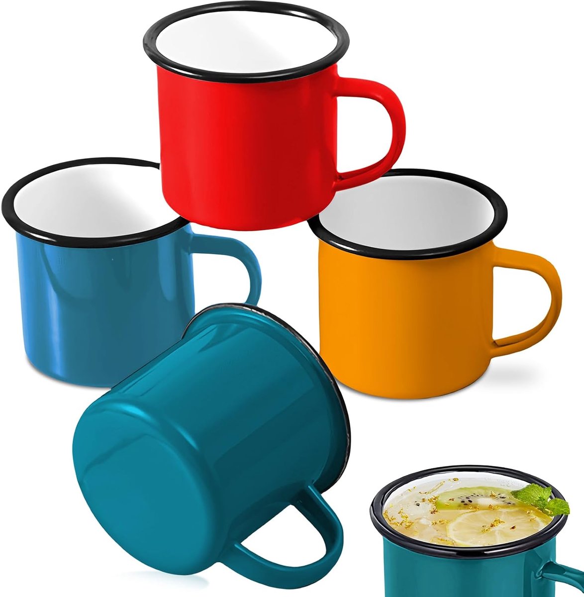 Mok set van 4: emaille campingbekerset, koffiekopjes, theekopjes, bekers retro, drinkbekers, kantoorkopjes, kopjes, espressokopjes, wijnglazen voor thuis, feest, kantoor of camping