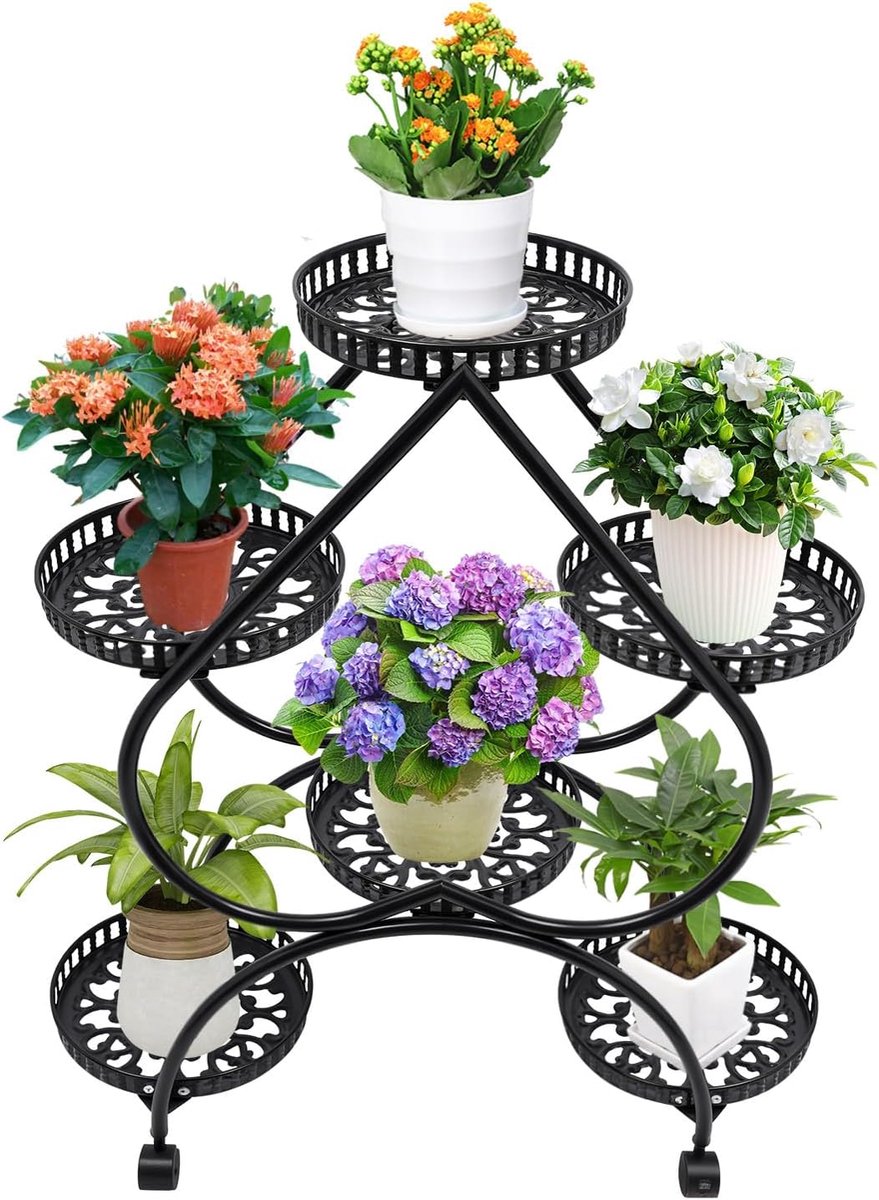Plantenstandaard 6 potplanten smeedijzeren materiaal bloemenstandaard bloemenrek bloementrap plantenrek tuindecoratie zwart