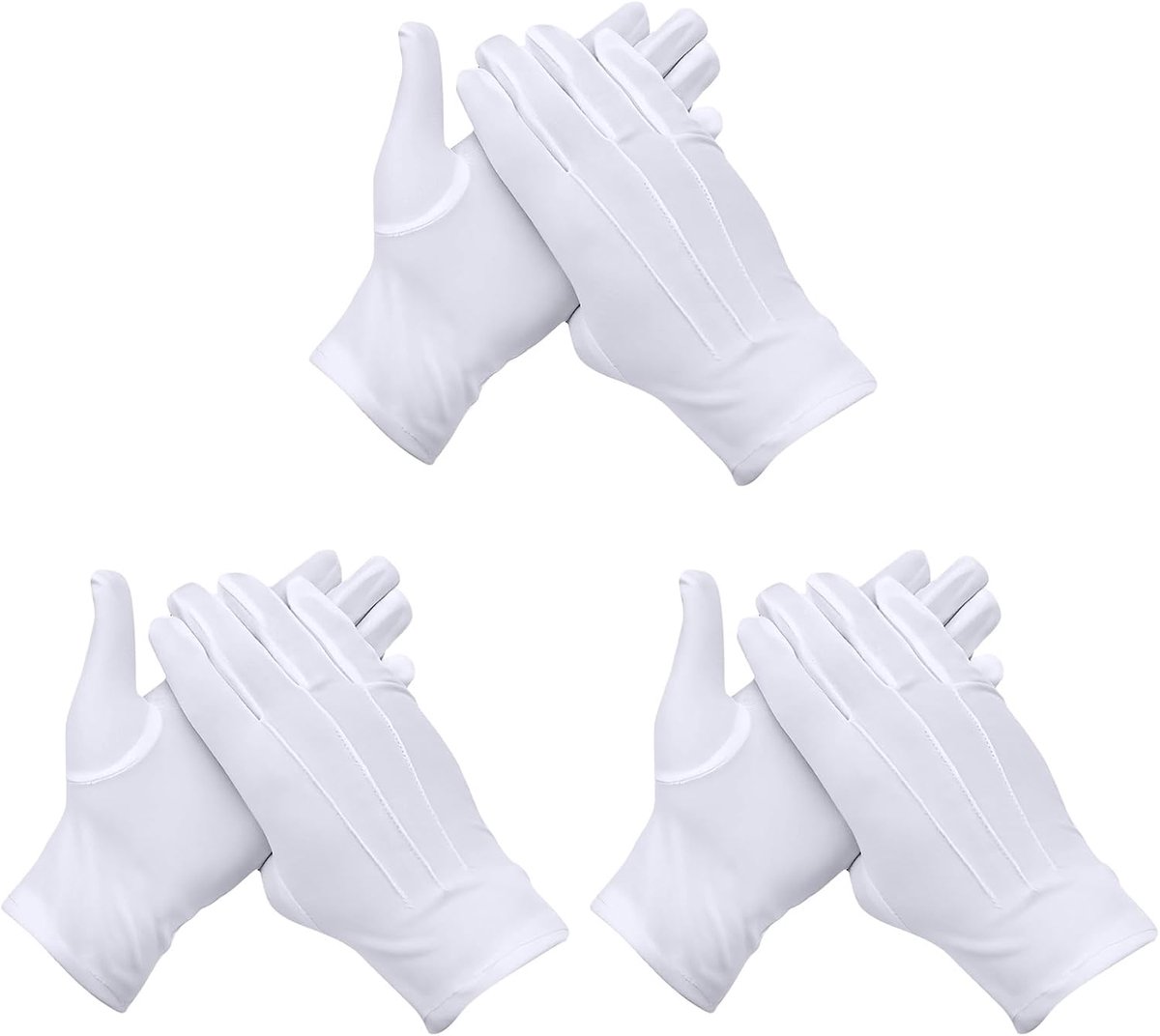 Handschoenen voor vrouwen en heren, nylon katoenen handschoenen met 3 ribben, witte handschoenen voor formele smokings/sieradeninspectie/welkom, beige, Eén maat