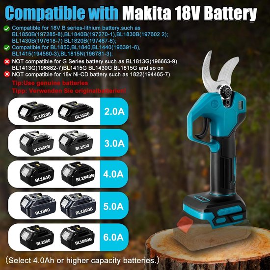 Compatibel met Makita 18V, 2-in-1 elektrische snoeischaar met 2 m verlengstang, max. 30 mm snijdiameter, lcd-display, telescopische takkenschaar uittrekbaar tot 4,5 m (zonder accu) — afbeelding 3